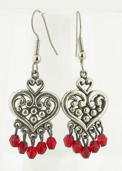 Heart Silver Earrings Garnet Vintage Look