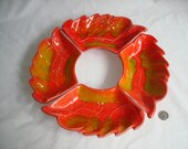 Vintage California Pottery bright autumn orange red leaf ceramic trays - for lazy susan
