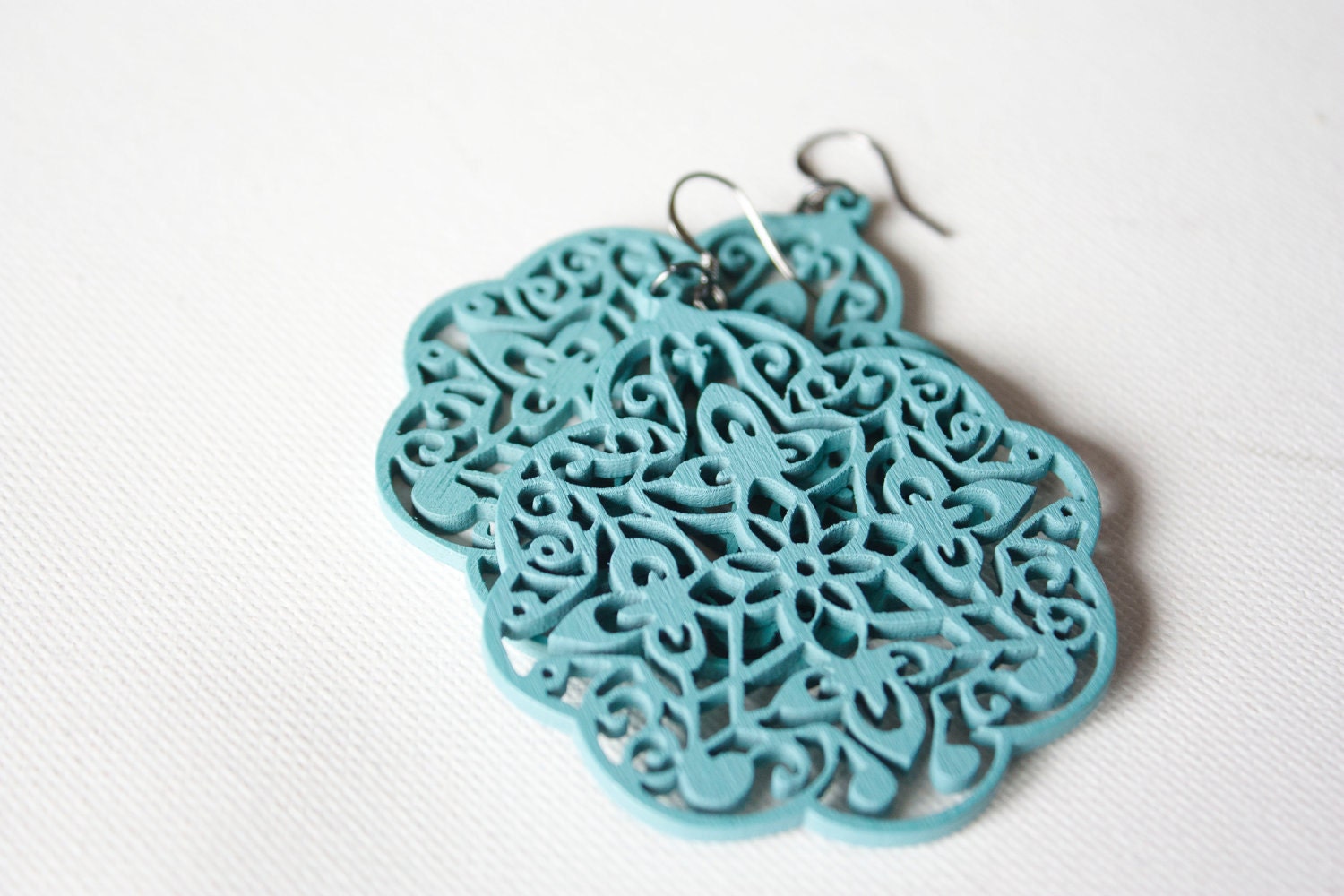 Turquoise Wooden Lace Dangles