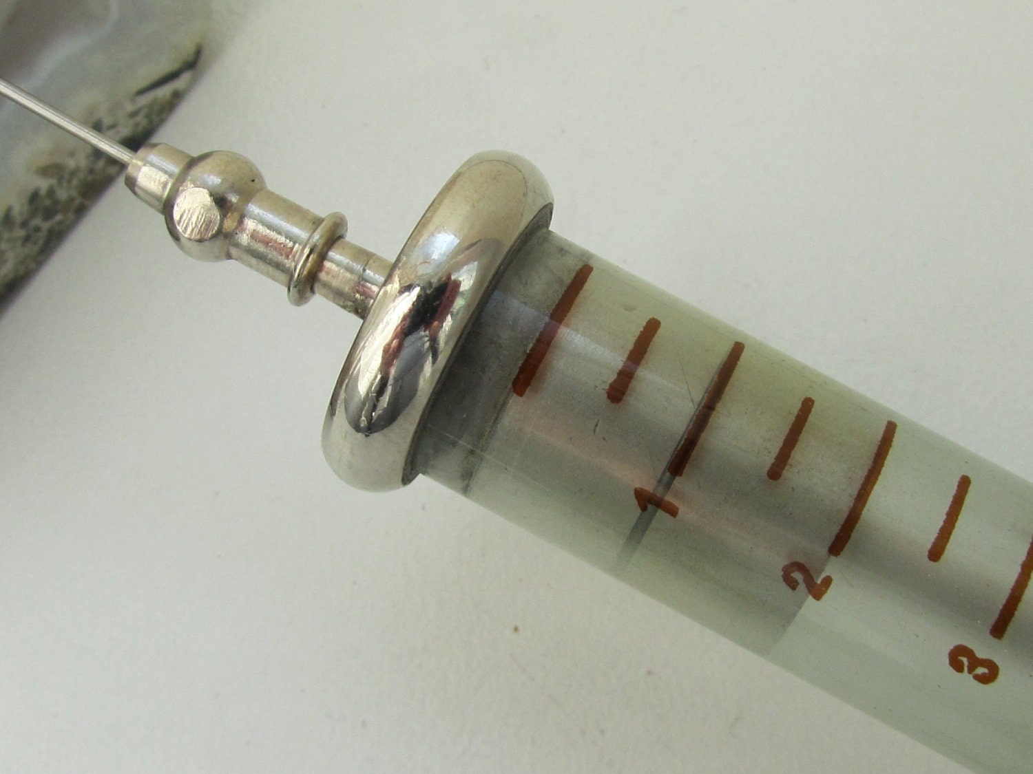 Vintage glass Syringe with vintage needle - vintage medical equipment, coming with origional package