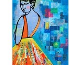 Woman in a Backless Dress BIG 18x24 ORIGINAL PAINTING original collage   by Elizabeth Rosen