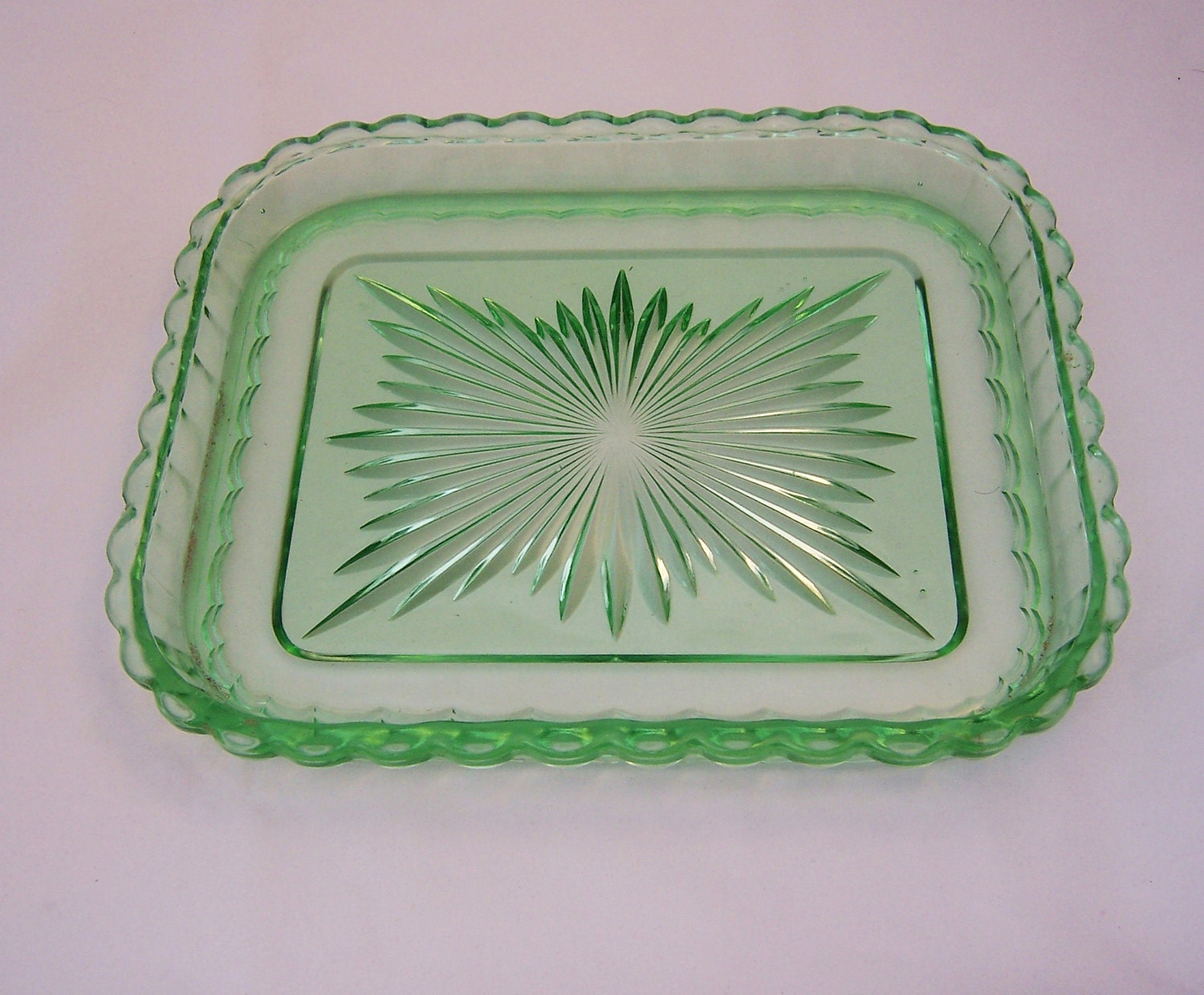 Vintage Green Depression Glass Tray, Home Decor, Art Deco Glass, 1930s, 1940s