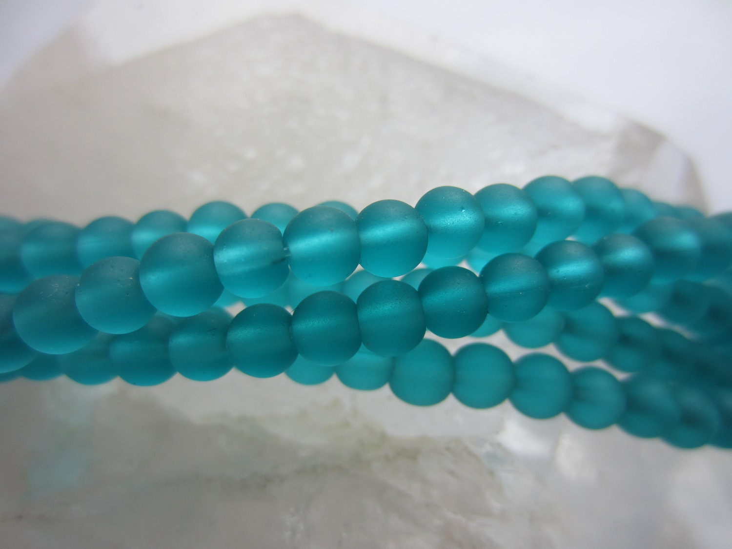Sea Glass Beads Peacock Blue 4mm Round 1 Strand