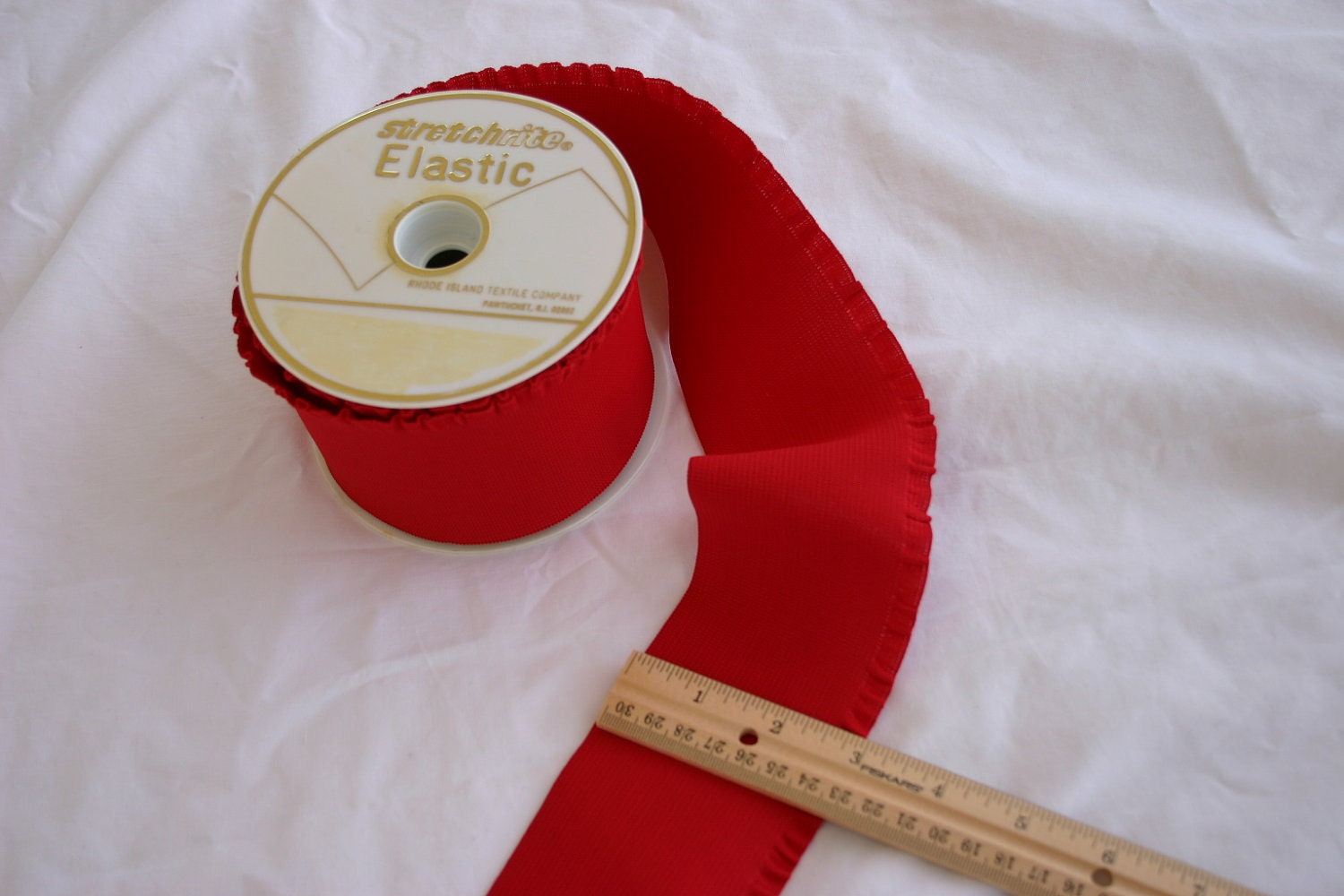 Wide 3" red elastic with ruffled edge - 2 yards