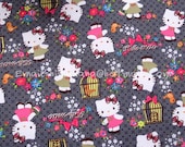 3116E - 1 yard Vinyl Waterproof Fabric - animals / Lovely kitty / Sweet Hello Kitty - Gray