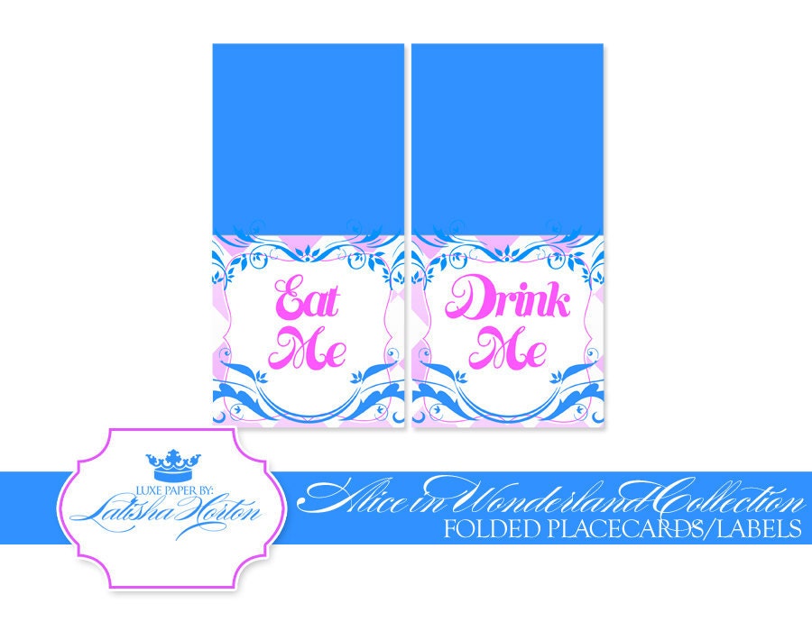 Alice In Wonderland Inspired Party - Printable Placecards or Food Labels