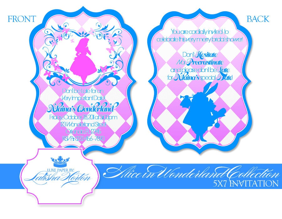 Alice In Wonderland Inspired Party - Printable Invitation