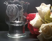 rose bud glass Votive candle holder , hand engraved glass ,  one of a kind - GlassGoddessNgraving