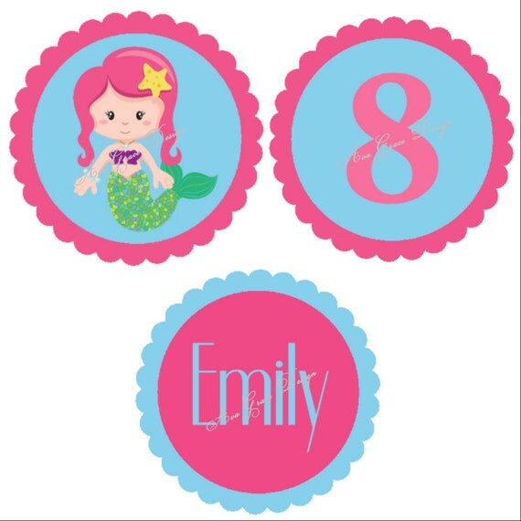 Items similar to Personalised printable mermaid cupcake toppers