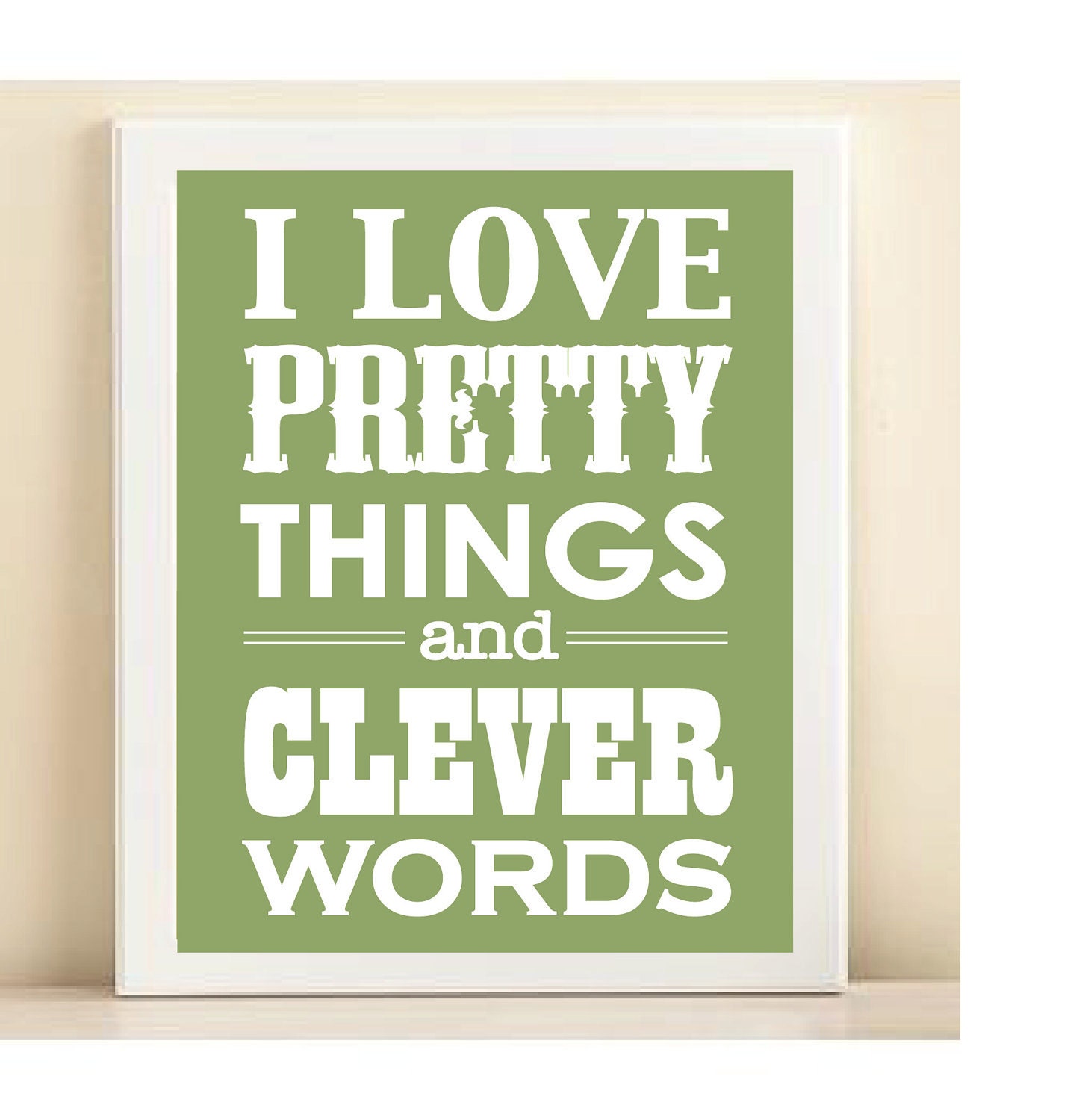 Green "Pretty Things & Clever Words" print poster