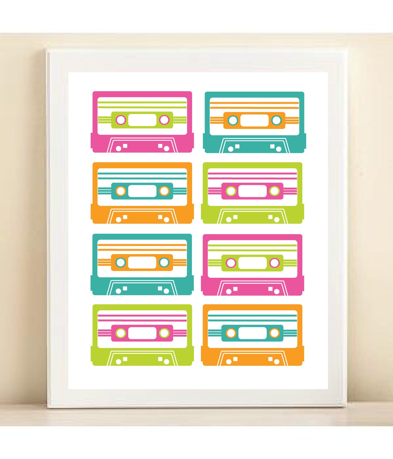 Neon Retro "Mix Tapes" print poster