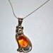 Vintage 1960's Cat PENDANT with Amber Stone, Collectable Item, Lowest Sale Price Plus Free USA Shipping