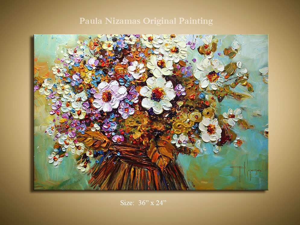 ORIGINAL Abstract Modern floral on Canvas Gallery Quality Wrap Painting from P. Nizamas