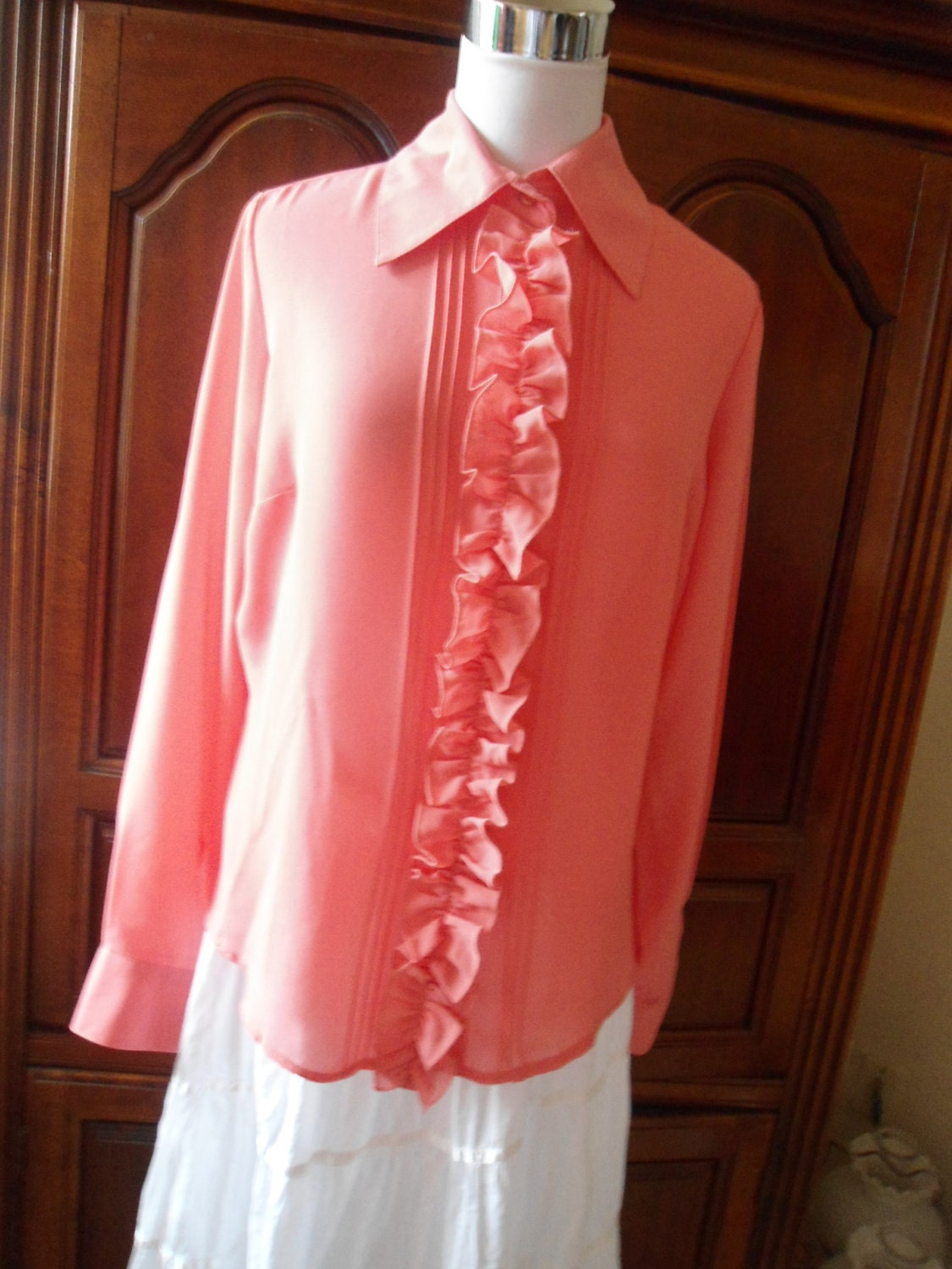 Salmon  Pink Oleg Cassini open blouse