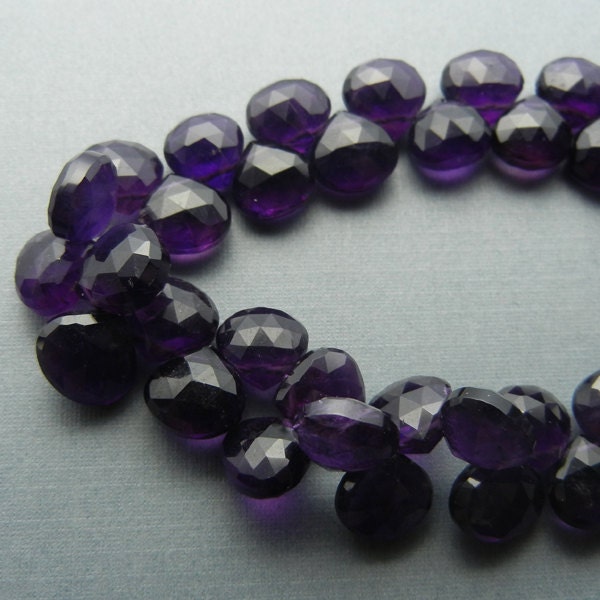 Purple Amethyst Faceted Flat Drops - Heart Briolette - 7x7mm to 9x9mm - 1/2 Strand - 23 Beads - Destash Gemstones