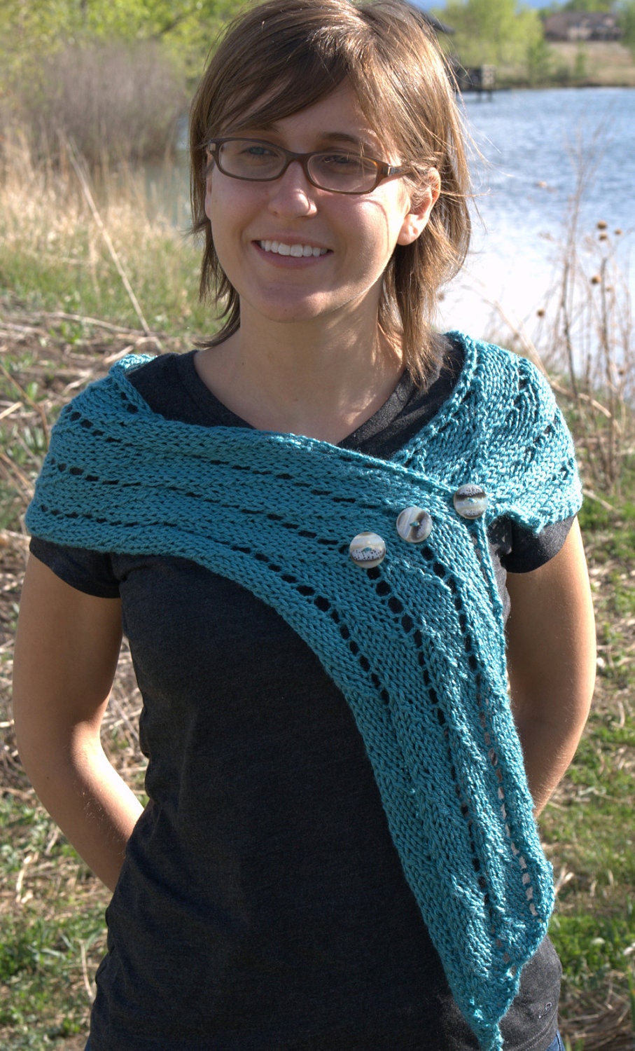 Aqua Wave Lace Bamboo Scarf -Spring Summer - Hand Knit - ScarfAceKnits Aqua Wave Lace Bamboo Scarf -Spring Summer - Hand Knit - ScarfAceKnits