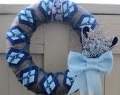 Silver Snowflake Winter Wreath, Yarn and Felt Front Door Wreath, 12 inch Wreath