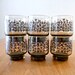 Vintage 70s Smoke Brown Libbey Cocktail Glasses in Floral Design - Set of 6