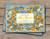 Vintage Flowers Bridal Shower Invitation, 5x7" Printable. Golden Yellow and Blue Watercolor Floral Frame. Printable or I Print. Alyssa style
