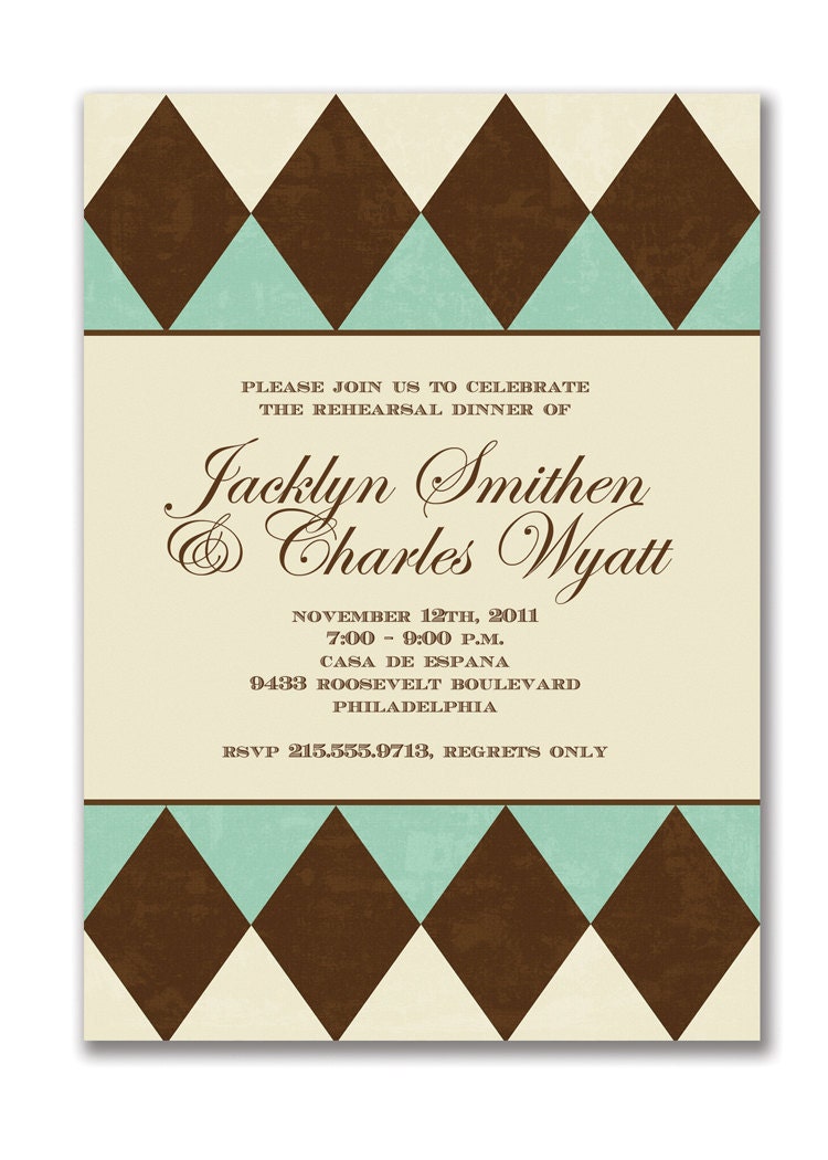 Argyle Invitation Rehearsal Dinner Invitation Birthday Invitation Aqua Brown Bridal Shower DIY Digital or Printed - Jacklyn & Charles style
