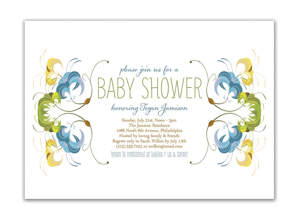 Baby Shower Invitation Baby Boy Blue & Green Minimal Spring Baby Shower Invitation Printable or Printed - Tegan Style