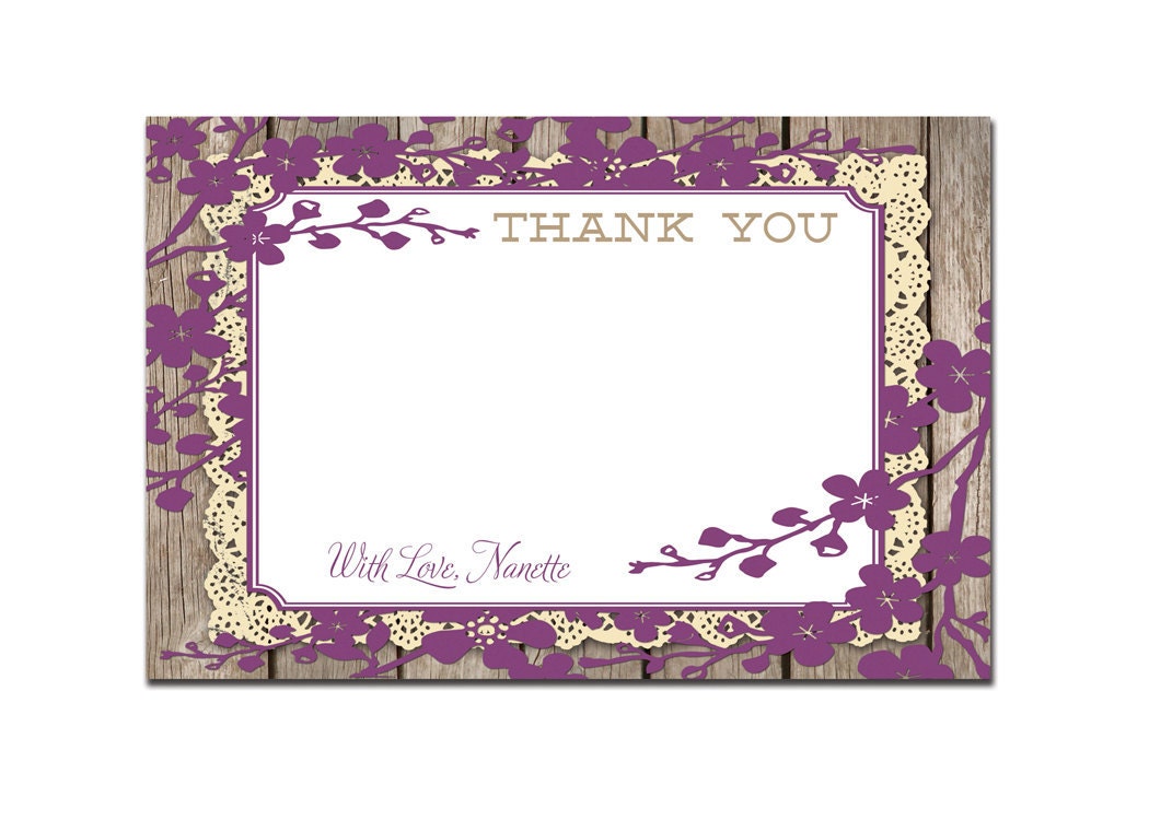 Rustic Thank You Card Bridal Shower Rustic Lace Wedding Card Vintage Wood Purple 4x6 Thank You Card DIY Digital or Printed - Nanette Style