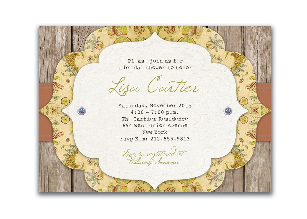 Rustic Bridal Shower Invitation Retro Baby Shower Vintage Wedding Invitation Vintage Floral Wallpaper DIY Digital or Printed - Lisa Style