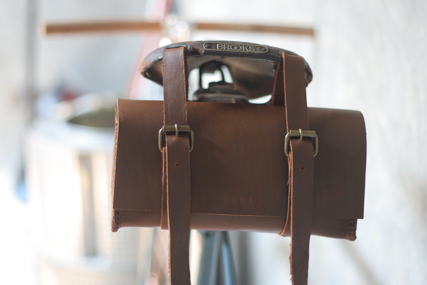 Handmade bicycle messenger bag - monogram of "your name" - genuine leather punch of your name, vintage style