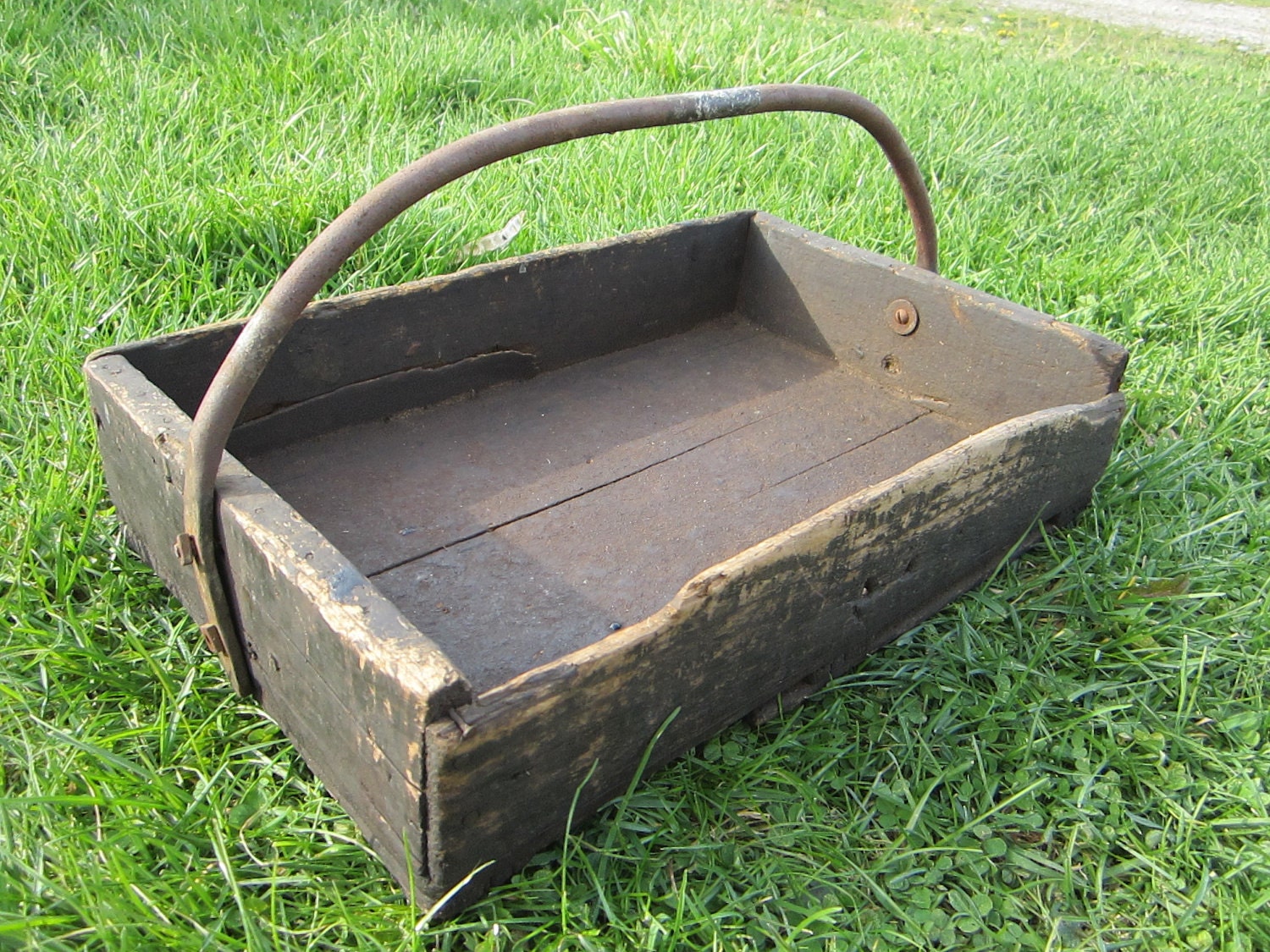 Antique Home Made Folk Wood Tool Caddy OOAK True Farm Fresh Barn Find