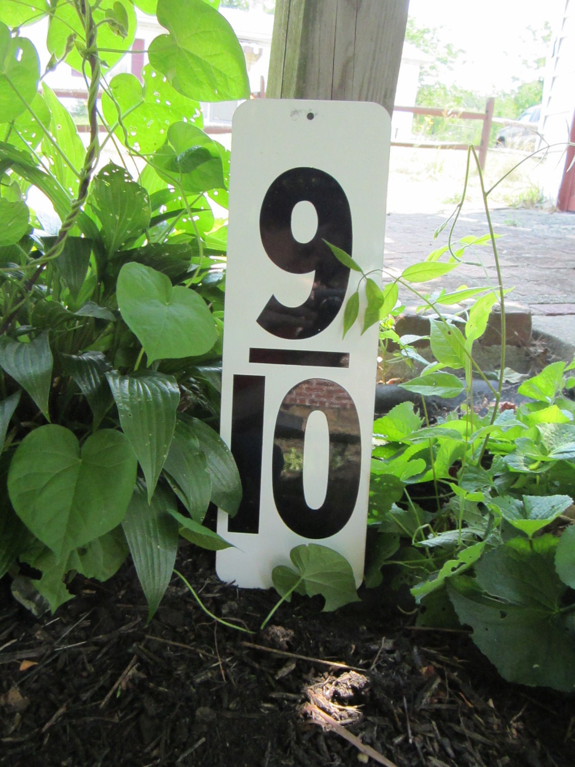 Vintage Metal Number 9 10 Nine Tenths White and Black Gas Station Price Sign Large Old