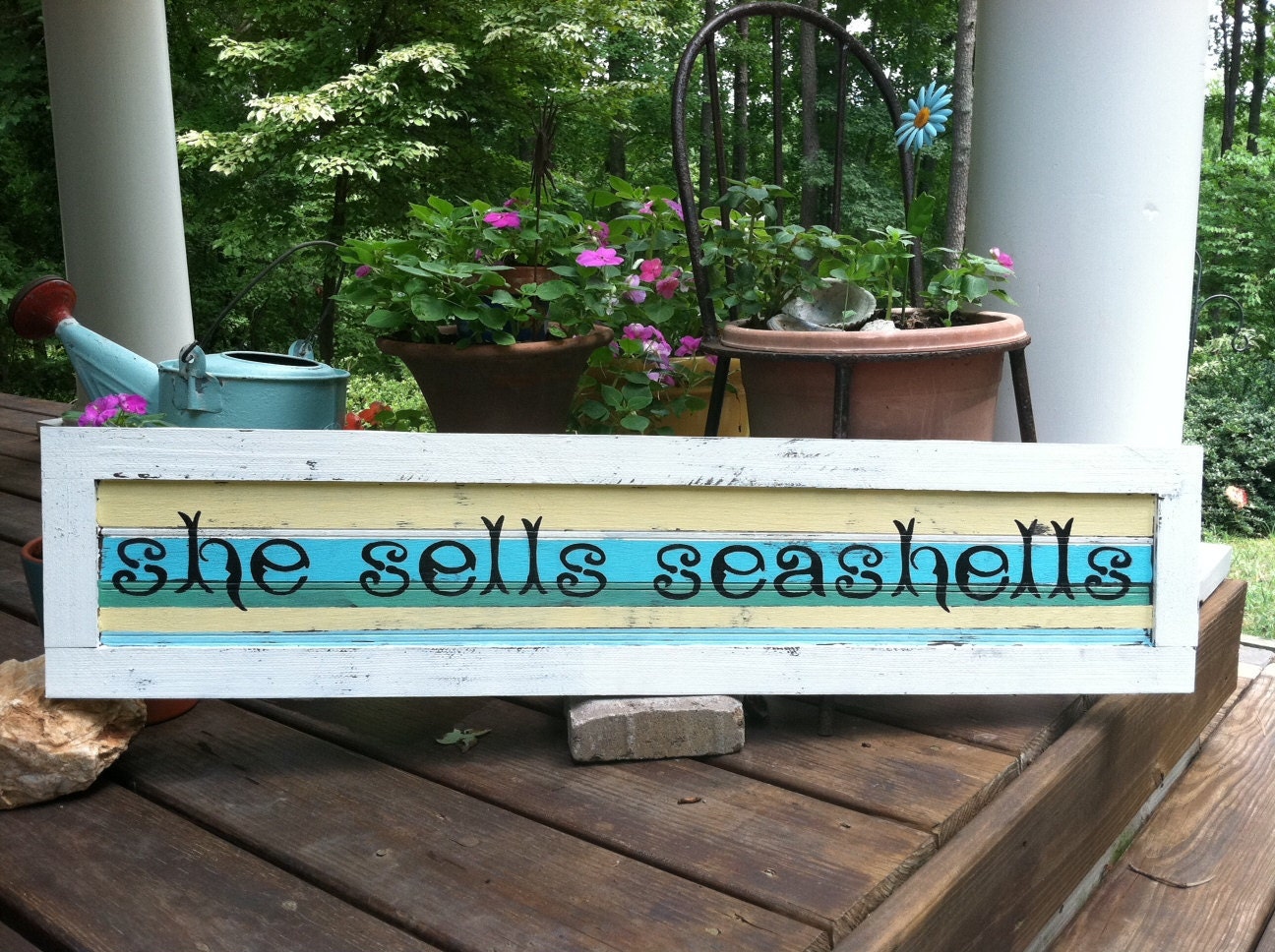 One of a kind She Sells Seashells hand painted wooden sign