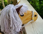 Wooden Stick Horse - Personalized Wooden Toy - Waldorft Toy - Grey/White By Hill Country Woodcraft