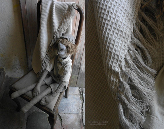 Linen Blend  Blanket/Throw with Hand-Knotted Fringe