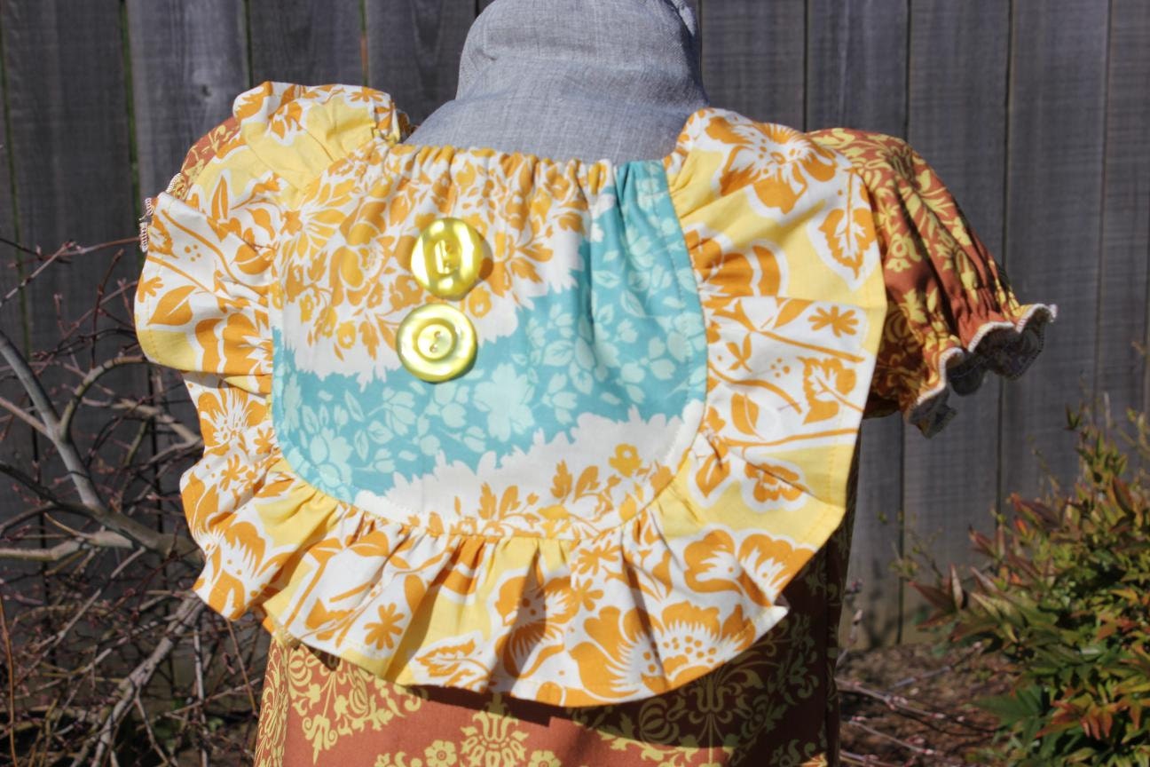 The Vintage Dress in Daisy - Boutique Peasant Styled Ruffle Bib Dress Girls Size 12 months -18 months