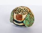 OWL -  folk art primitive style clay sculpture with antique finish good fortune
