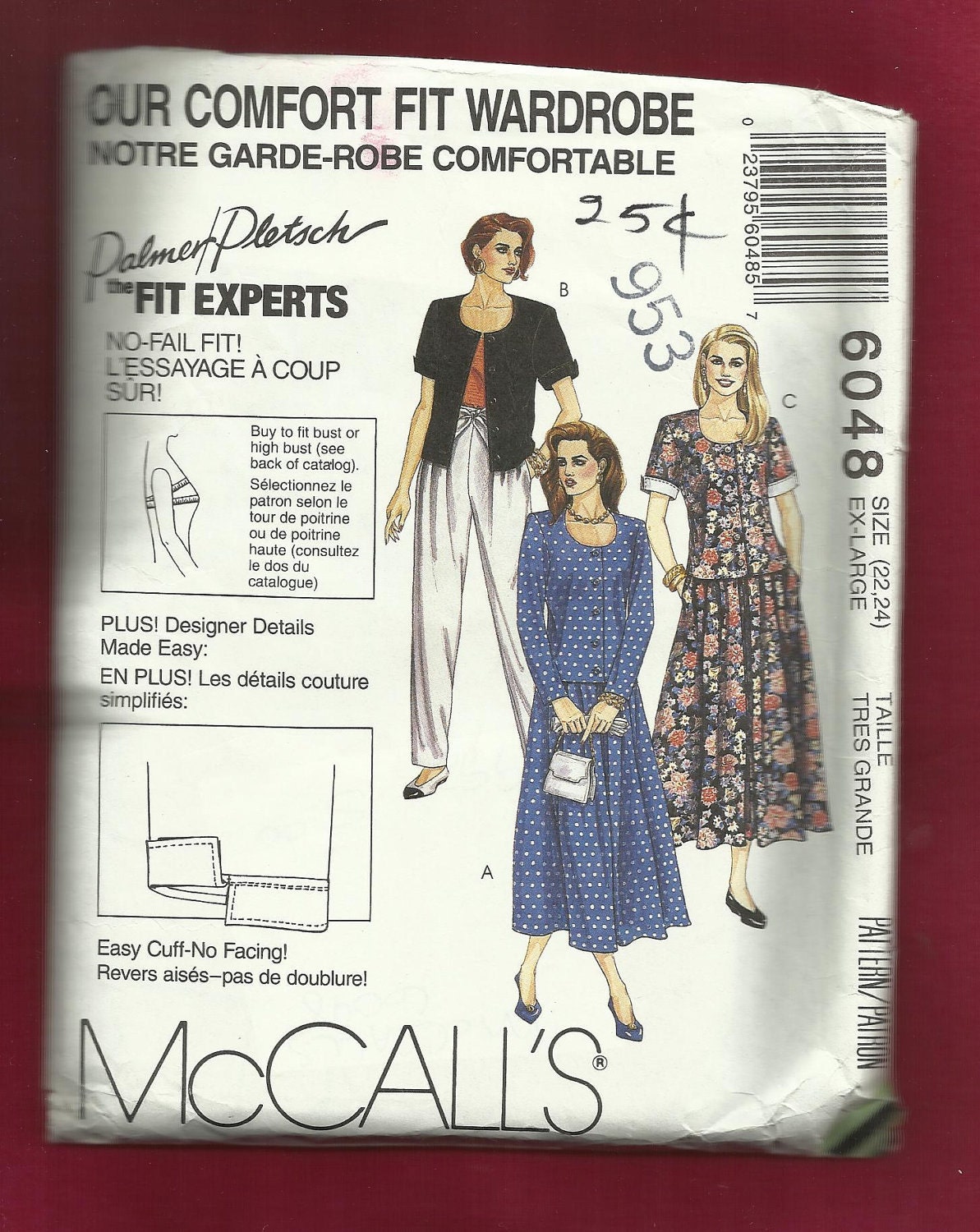 McCalls Pattern 6048 Scoop Neck Jacket with Pleated Skirt and Pants Size 22-24 UNCUT