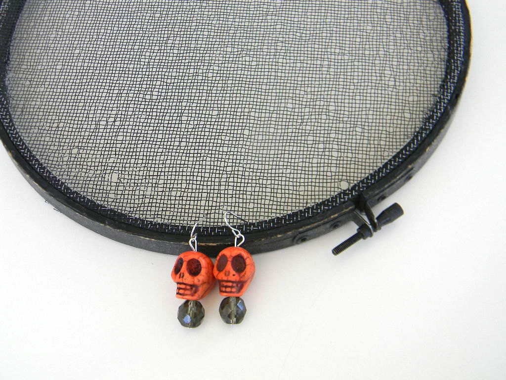 Orange Coral skeleton Day of the Dead earrings