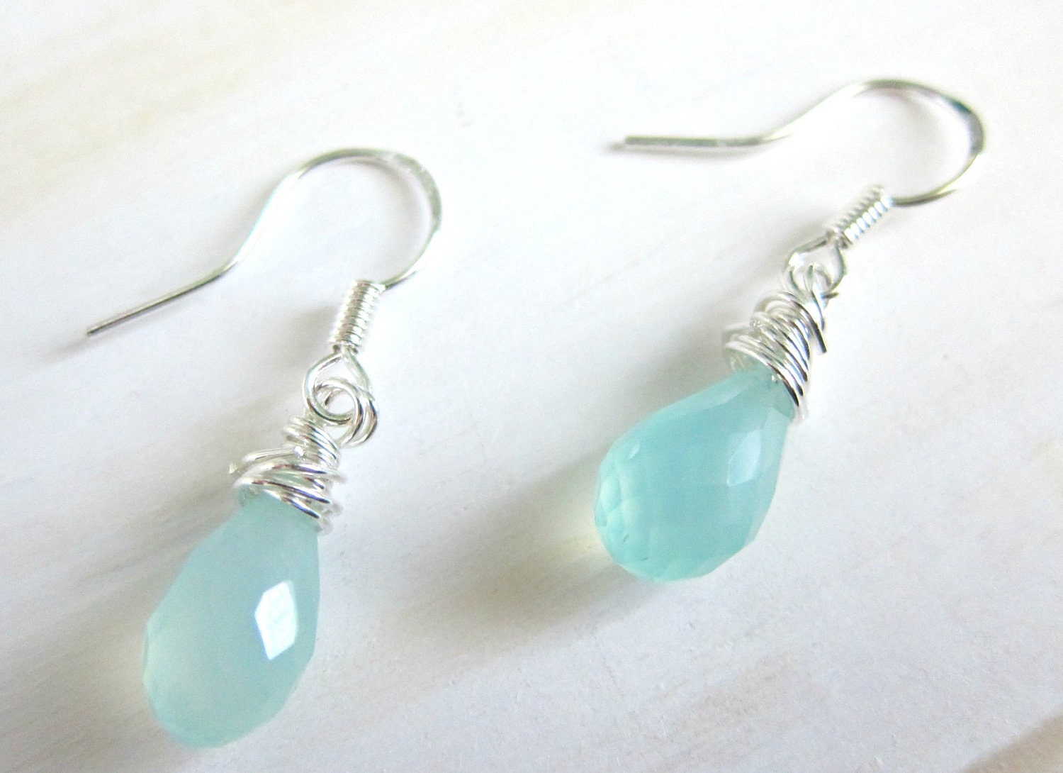 Aqua Gemstone Earrings. Sterling Silver Earrings