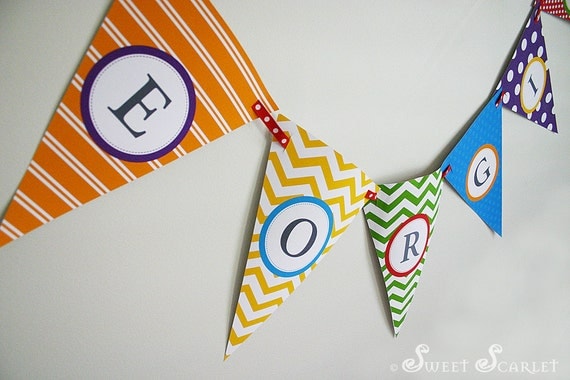 RAINBOW Party Bunting or Banner plus Mini Banner - DIY Printable - Alphabet and Numbers - Make You Own Message Il_570xn