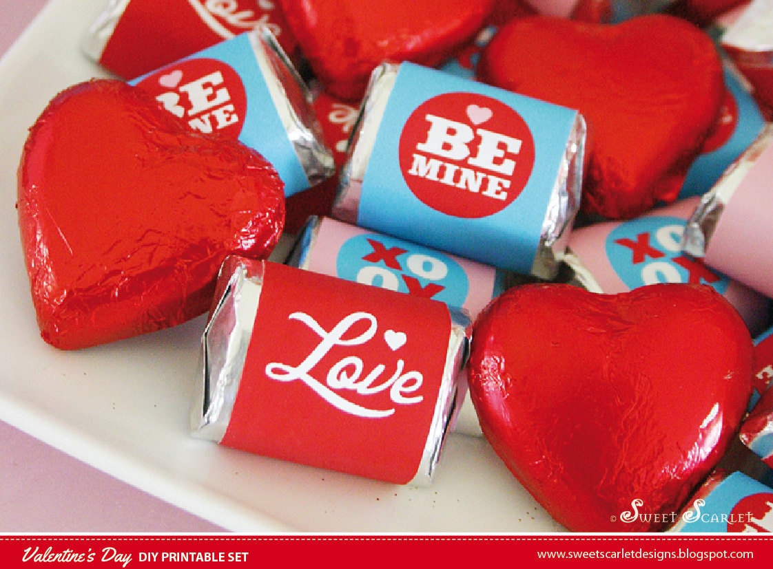 VALENTINES Printable Candy Wrappers, Hershey's Kisses Dots & Water Bottle Labels Il_570xn