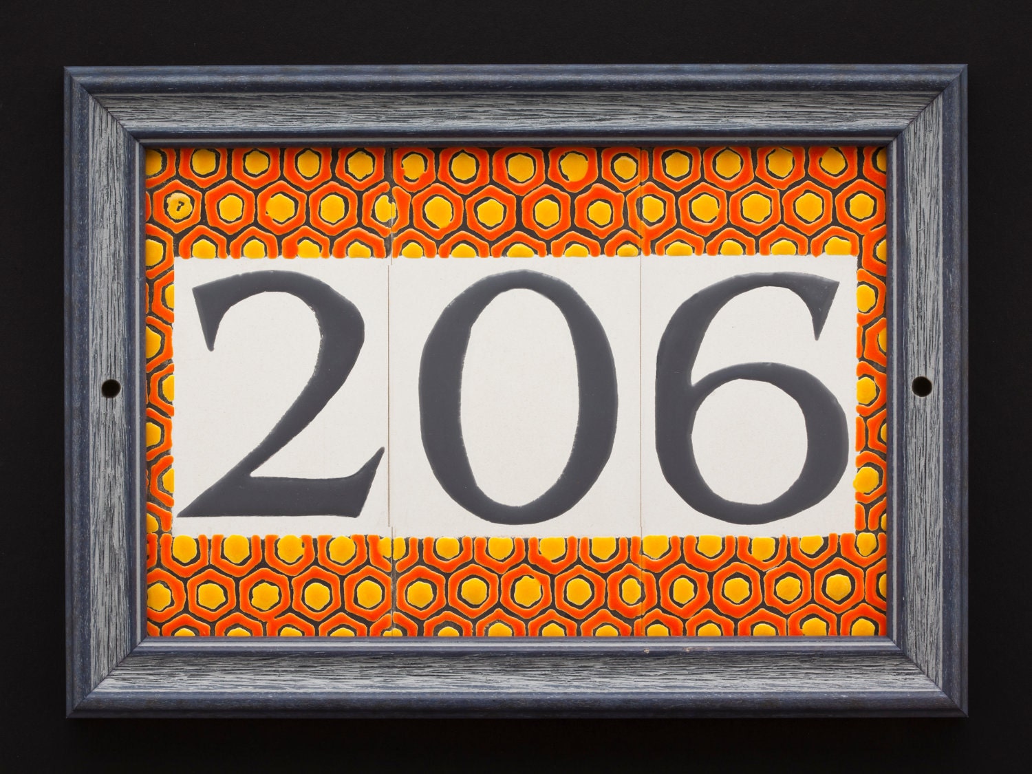 Triple digit address tiles-Orange shown with blue frame