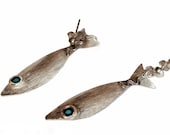 Blue Fish Earrings - Sterling  Silver -  Handmade - Ready to Ship - serpilguneysudesigns