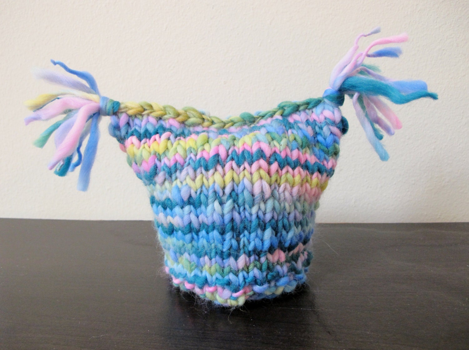 Knit 3-6 months hat - whimsical photography prop - 100% Handspun Merino Wool - OOAK