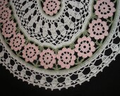 Pink and White Oval Doily / Centerpiece / Tabletopper /