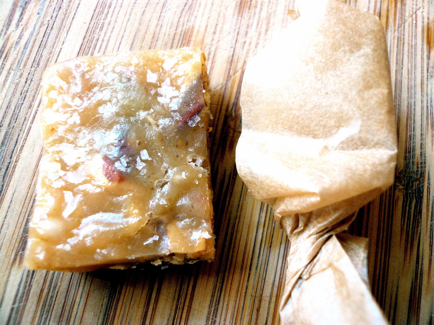 One dozen pecan and vanilla handmade organic fleur de sel caramels