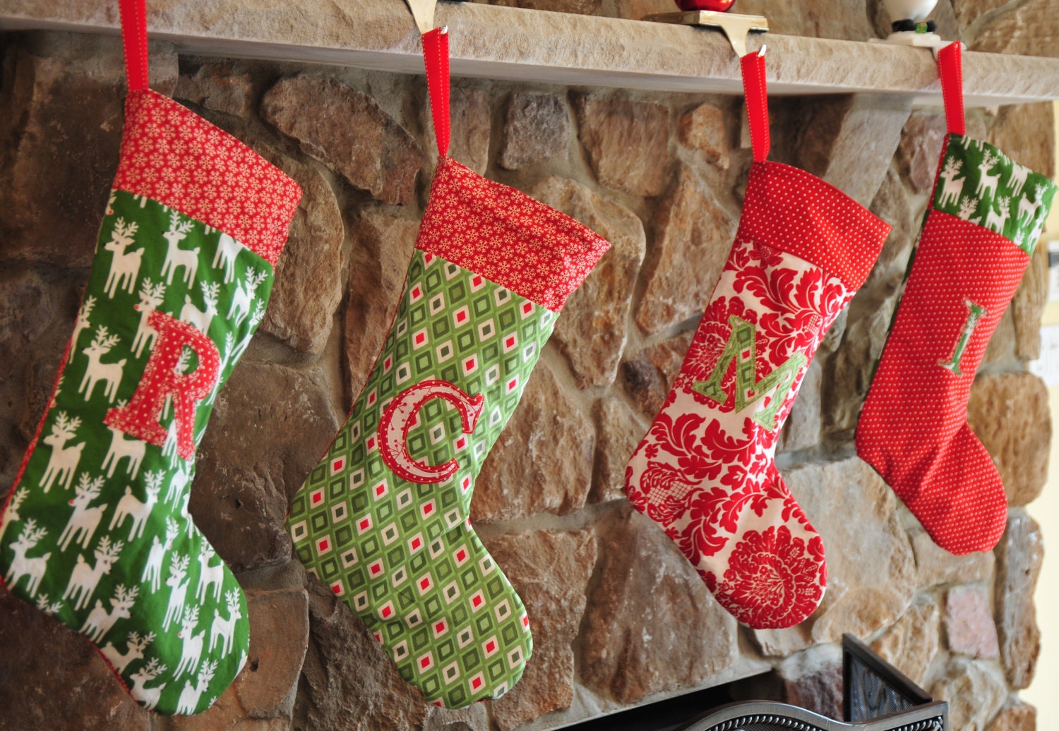 Custom-made monogrammed, reversible stockings