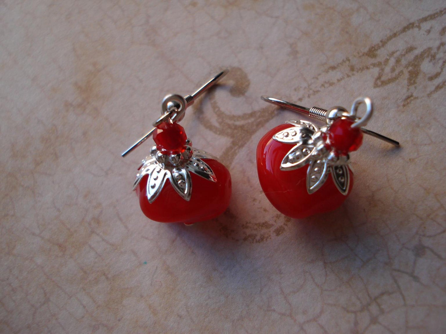 Tomato Red Czech Bead Earrings