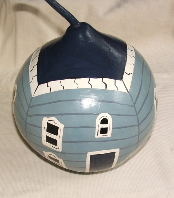 Gourd art - Blue Victorian House, "The Gourdons of Gourdonville"