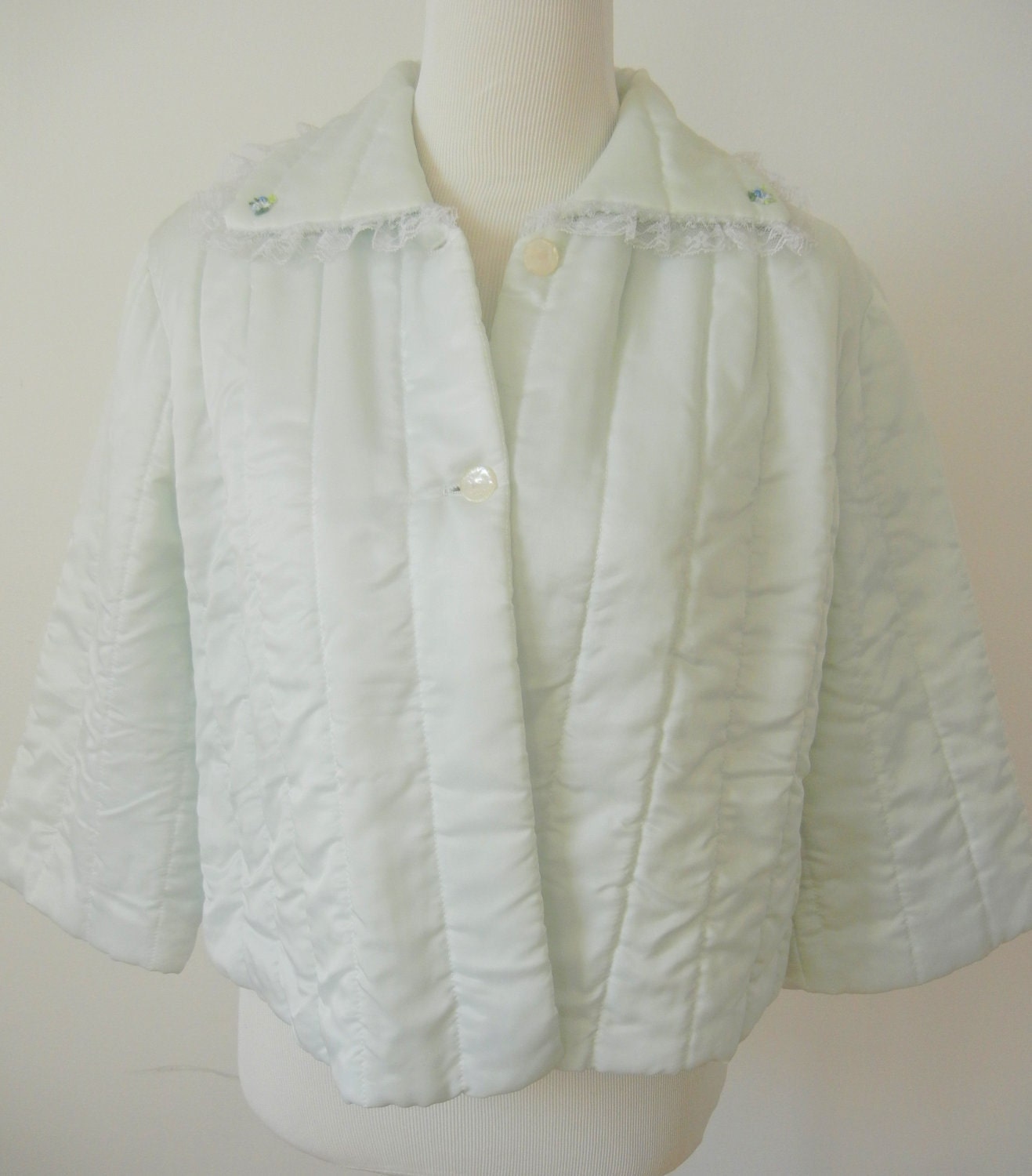 Vintage Bloomingdale's Mint Quilted Bed Jacket