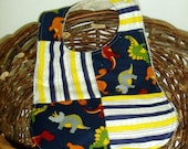 Patchwork Baby Bib - Dinosaurs and Stripes